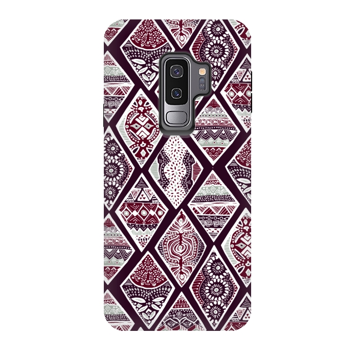 Galaxy S9 plus StrongFit Tribal Diamonds On Red, White & Sage  by Tigatiga