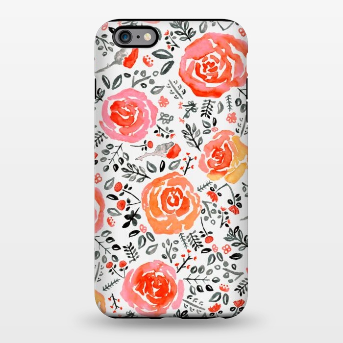 iPhone 6/6s plus StrongFit Orange, Red & Grey Watercolor Roses  by Tigatiga