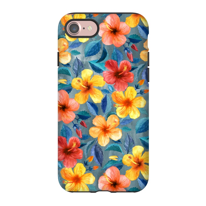 iPhone 7 StrongFit Bright Little Summer Hibiscus Blooms in Watercolor by Micklyn Le Feuvre