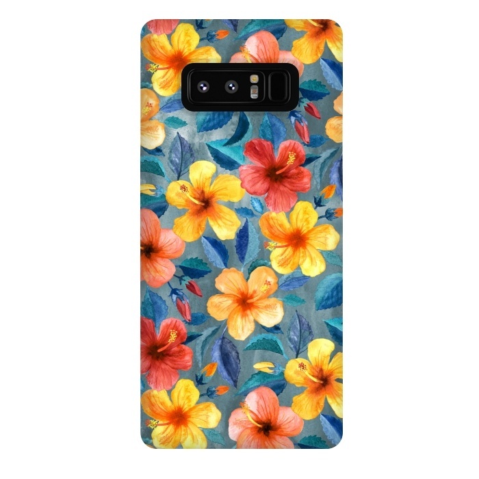 Galaxy Note 8 StrongFit Bright Little Summer Hibiscus Blooms in Watercolor by Micklyn Le Feuvre