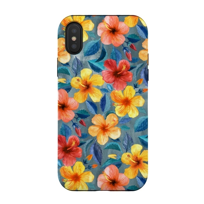 iPhone Xs / X StrongFit Bright Little Summer Hibiscus Blooms in Watercolor by Micklyn Le Feuvre