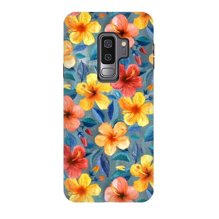 Galaxy S9 plus StrongFit Bright Little Summer Hibiscus Blooms in Watercolor by Micklyn Le Feuvre