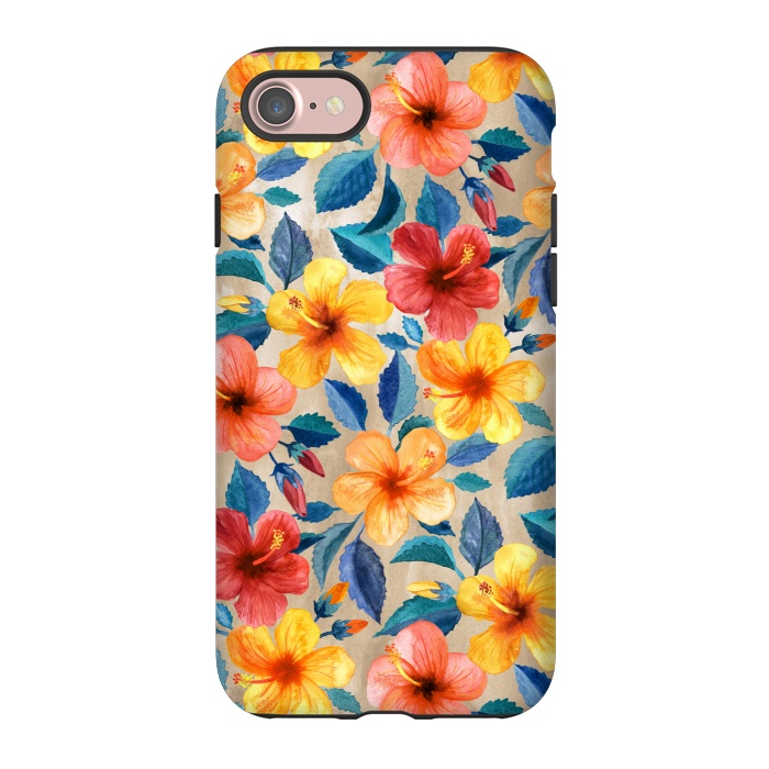 iPhone 7 StrongFit Little Tropical Hibiscus Blooms in Watercolor by Micklyn Le Feuvre