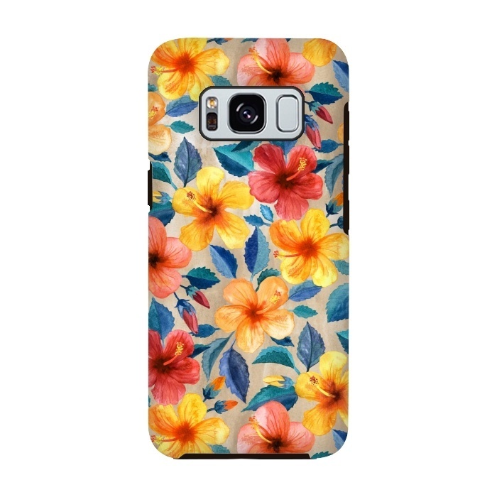 Galaxy S8 StrongFit Little Tropical Hibiscus Blooms in Watercolor by Micklyn Le Feuvre