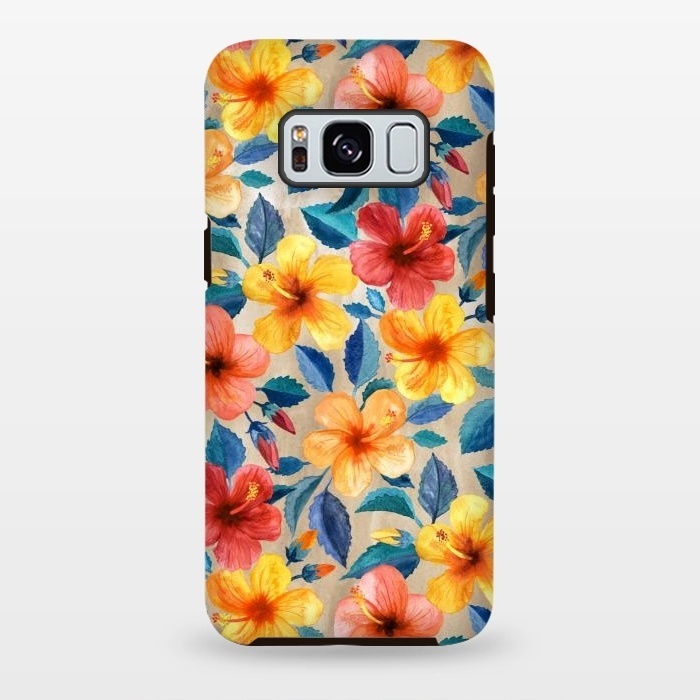 Galaxy S8 plus StrongFit Little Tropical Hibiscus Blooms in Watercolor by Micklyn Le Feuvre