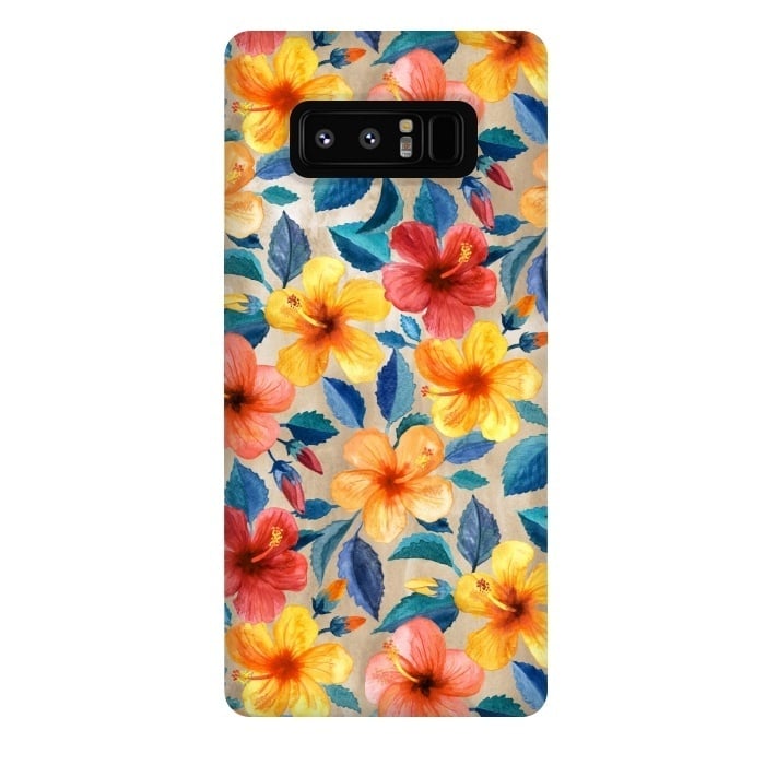 Galaxy Note 8 StrongFit Little Tropical Hibiscus Blooms in Watercolor by Micklyn Le Feuvre