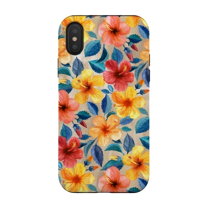 iPhone Xs / X StrongFit Little Tropical Hibiscus Blooms in Watercolor by Micklyn Le Feuvre