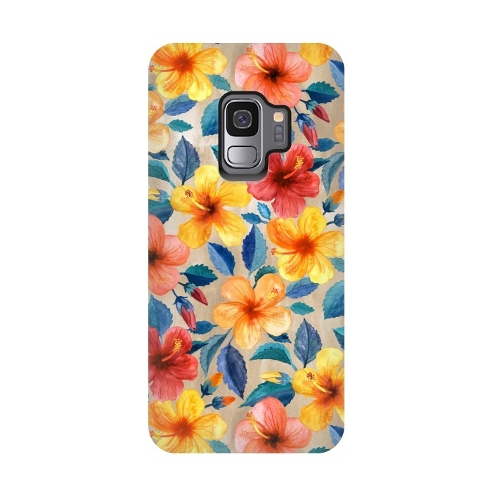 Galaxy S9 StrongFit Little Tropical Hibiscus Blooms in Watercolor by Micklyn Le Feuvre