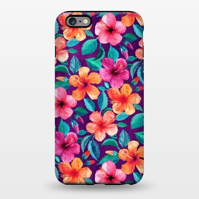 iPhone 6/6s plus StrongFit Little Bright Hibiscus Blooms in Watercolor on Purple by Micklyn Le Feuvre