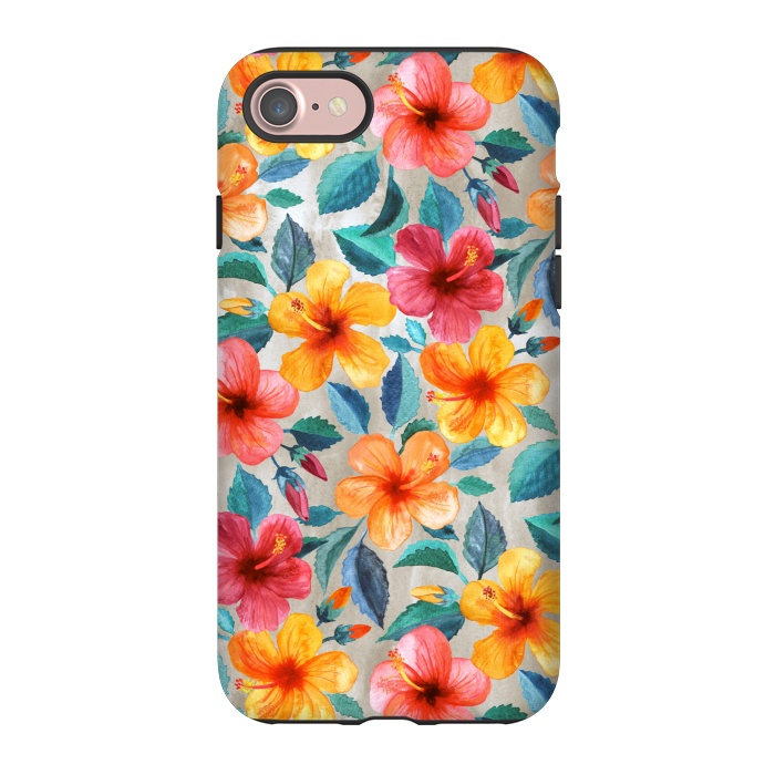 iPhone 7 StrongFit Little Tropical Hawaiian Hibiscus Blooms in Watercolor by Micklyn Le Feuvre