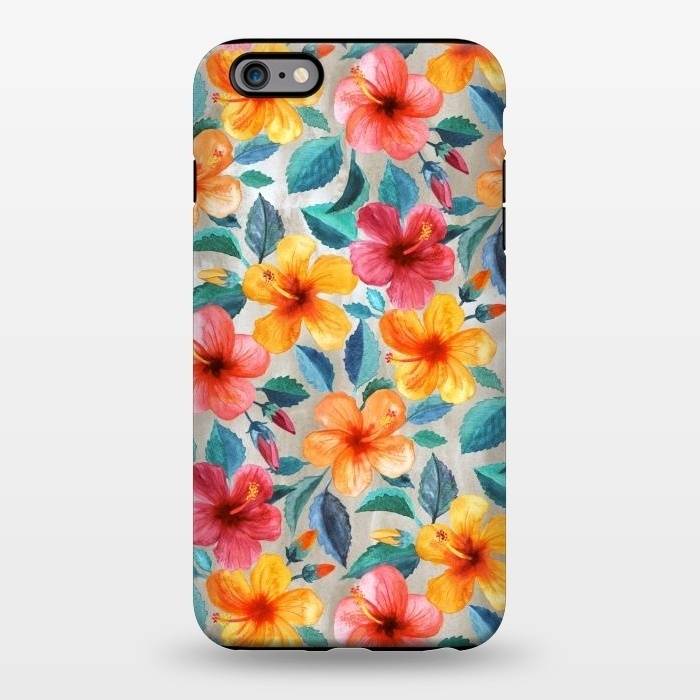 iPhone 6/6s plus StrongFit Little Tropical Hawaiian Hibiscus Blooms in Watercolor by Micklyn Le Feuvre