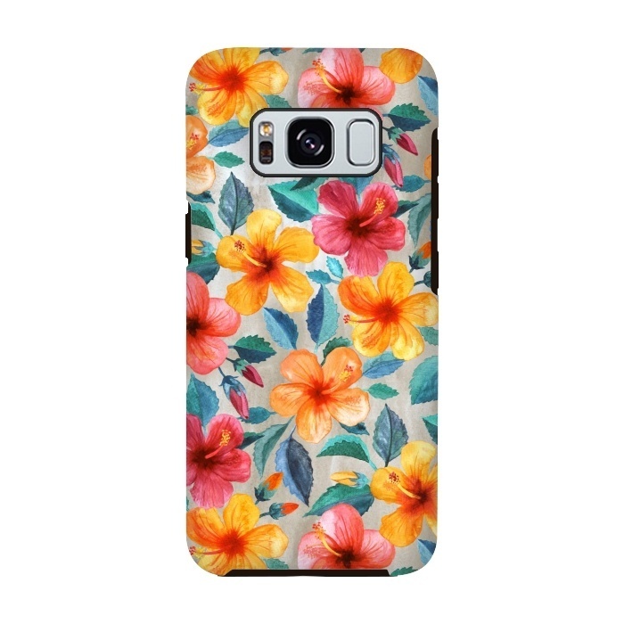 Galaxy S8 StrongFit Little Tropical Hawaiian Hibiscus Blooms in Watercolor by Micklyn Le Feuvre