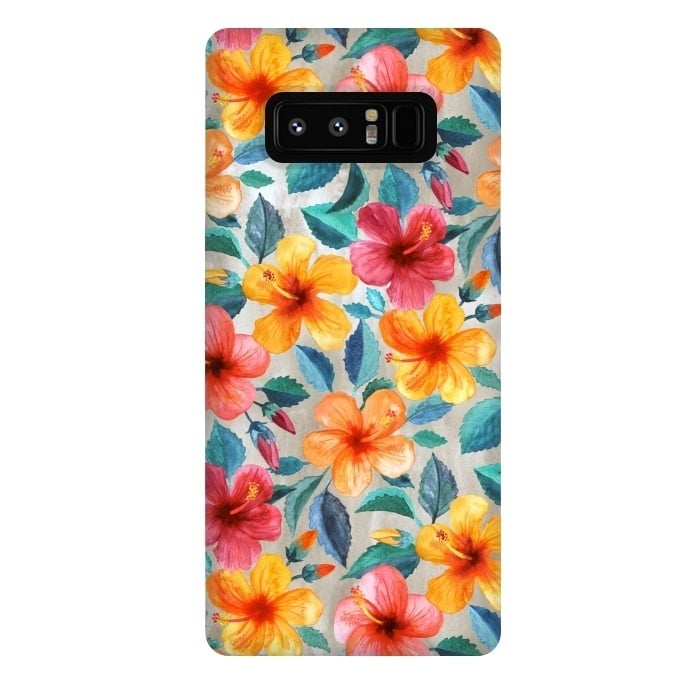 Galaxy Note 8 StrongFit Little Tropical Hawaiian Hibiscus Blooms in Watercolor by Micklyn Le Feuvre