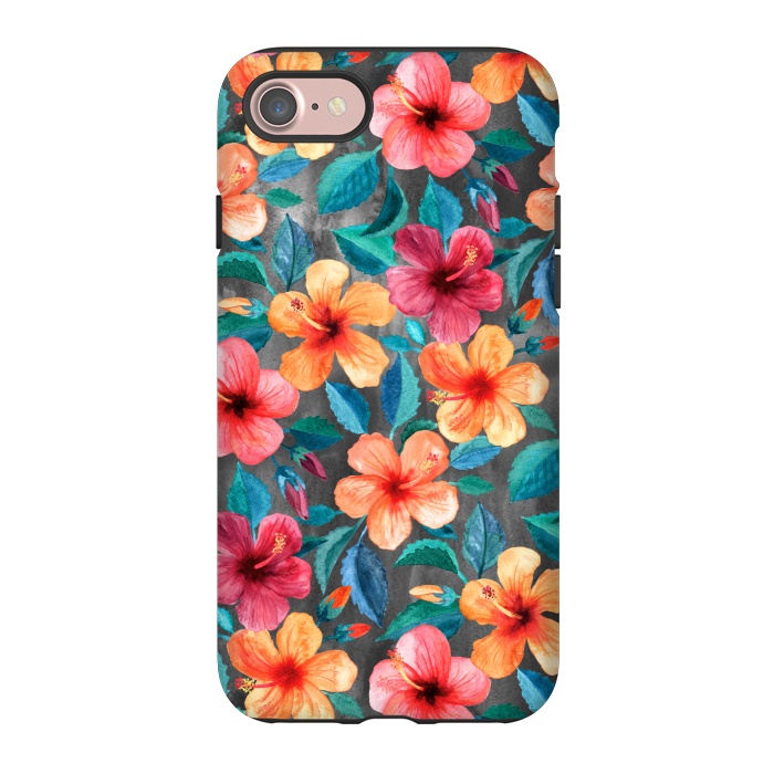 iPhone 7 StrongFit Colorful Little Tropical Hibiscus Blooms by Micklyn Le Feuvre