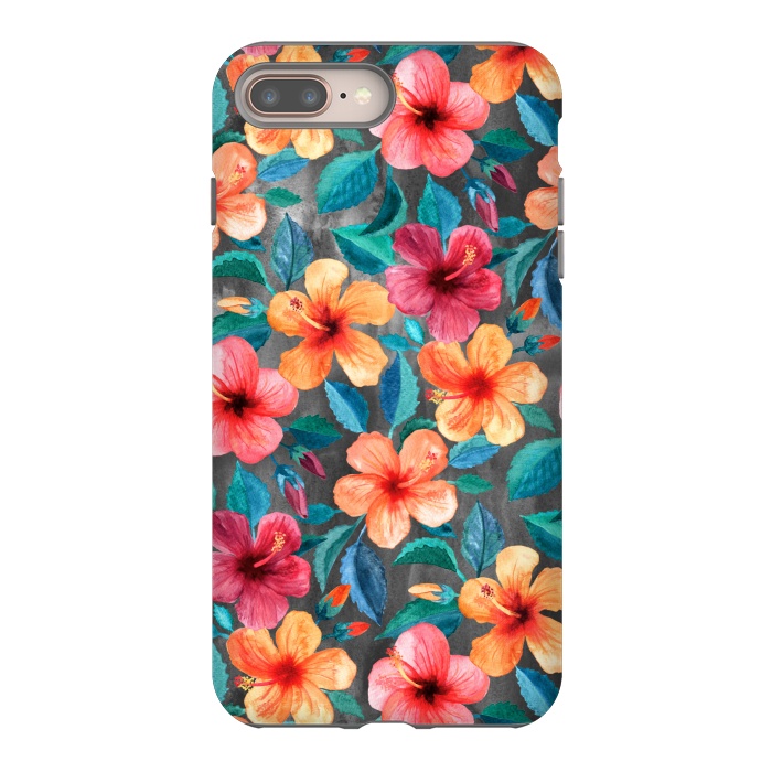 iPhone 7 plus StrongFit Colorful Little Tropical Hibiscus Blooms by Micklyn Le Feuvre
