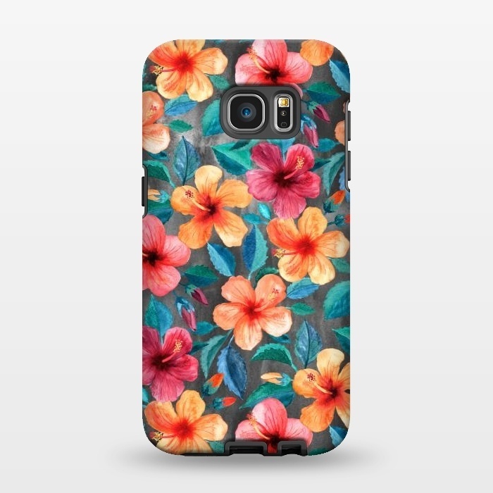 Galaxy S7 EDGE StrongFit Colorful Little Tropical Hibiscus Blooms by Micklyn Le Feuvre