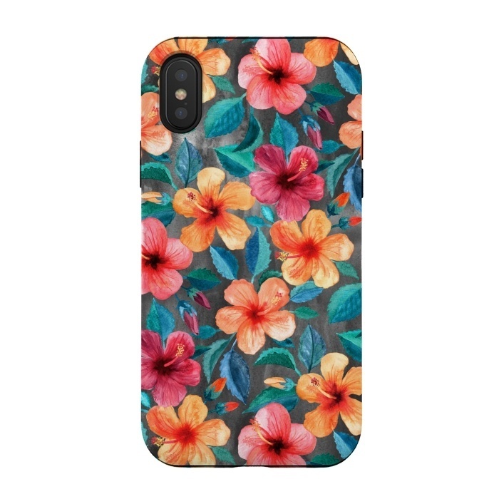 iPhone Xs / X StrongFit Colorful Little Tropical Hibiscus Blooms by Micklyn Le Feuvre