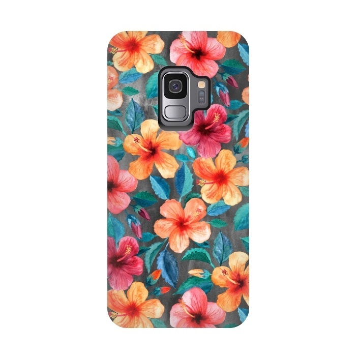 Galaxy S9 StrongFit Colorful Little Tropical Hibiscus Blooms by Micklyn Le Feuvre