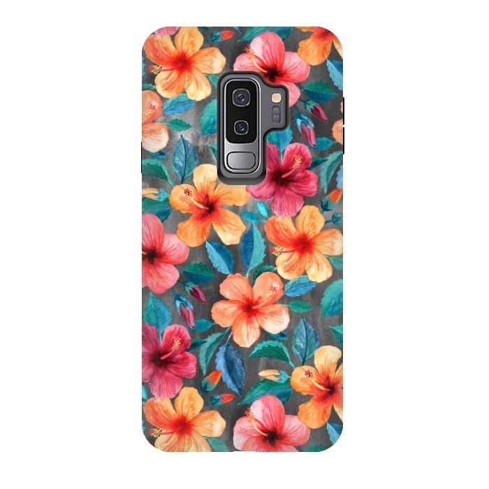 Galaxy S9 plus StrongFit Colorful Little Tropical Hibiscus Blooms by Micklyn Le Feuvre