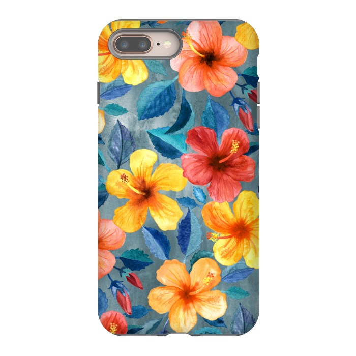 iPhone 7 plus StrongFit Bright Summer Hibiscus Blooms in Watercolor by Micklyn Le Feuvre