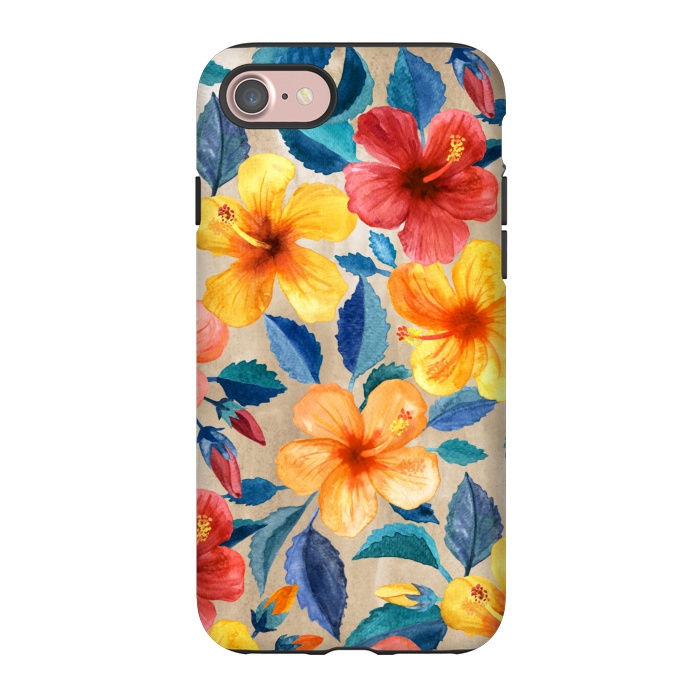 iPhone 7 StrongFit Tropical Hibiscus Blooms in Watercolor by Micklyn Le Feuvre
