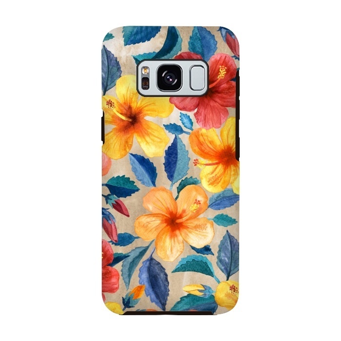 Galaxy S8 StrongFit Tropical Hibiscus Blooms in Watercolor by Micklyn Le Feuvre