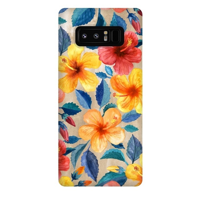 Galaxy Note 8 StrongFit Tropical Hibiscus Blooms in Watercolor by Micklyn Le Feuvre