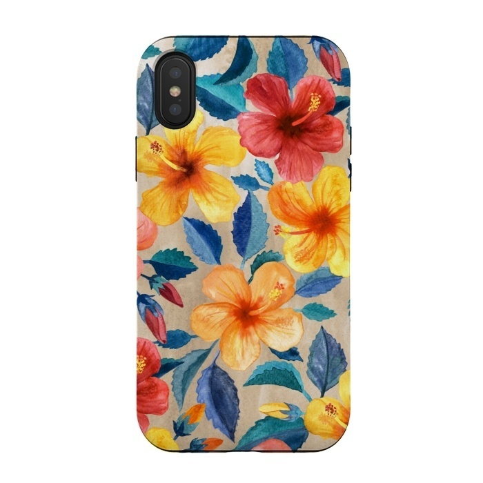 iPhone Xs / X StrongFit Tropical Hibiscus Blooms in Watercolor by Micklyn Le Feuvre