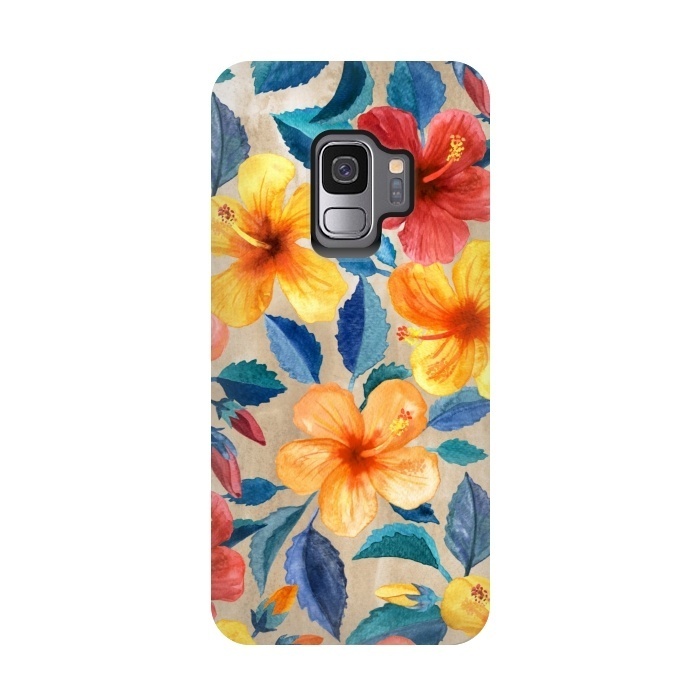 Galaxy S9 StrongFit Tropical Hibiscus Blooms in Watercolor by Micklyn Le Feuvre