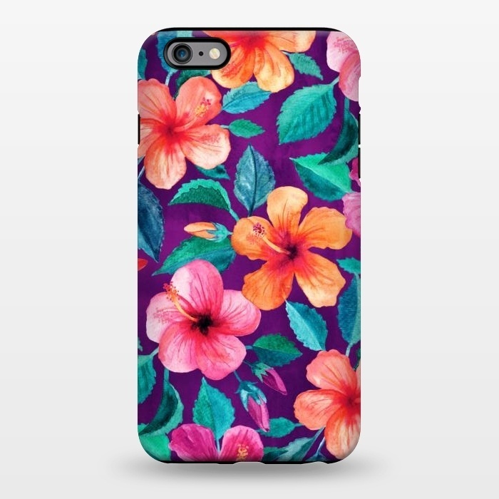 iPhone 6/6s plus StrongFit Bright Hibiscus Blooms in Watercolor on Purple by Micklyn Le Feuvre