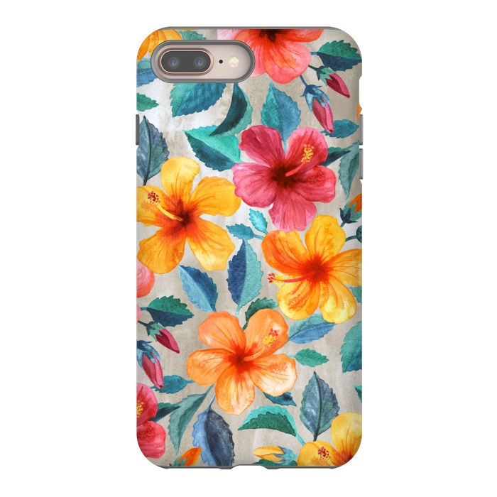 iPhone 7 plus StrongFit Tropical Hawaiian Hibiscus Blooms in Watercolor by Micklyn Le Feuvre