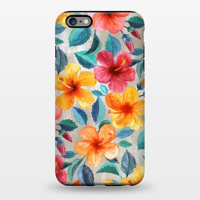 iPhone 6/6s plus StrongFit Tropical Hawaiian Hibiscus Blooms in Watercolor by Micklyn Le Feuvre