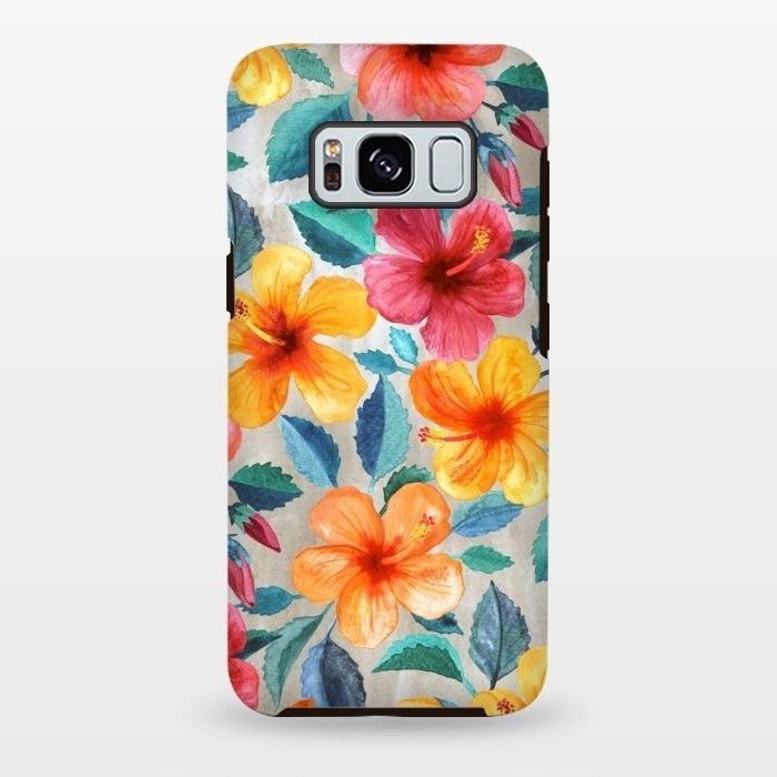 Galaxy S8 plus StrongFit Tropical Hawaiian Hibiscus Blooms in Watercolor by Micklyn Le Feuvre