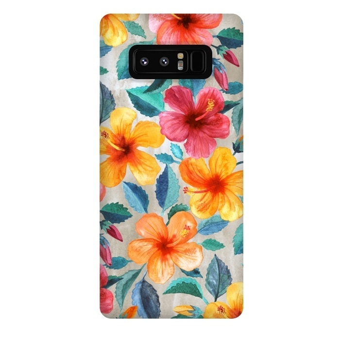 Galaxy Note 8 StrongFit Tropical Hawaiian Hibiscus Blooms in Watercolor by Micklyn Le Feuvre