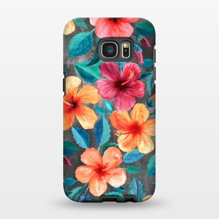 Galaxy S7 EDGE StrongFit Colorful Tropical Hibiscus Blooms  by Micklyn Le Feuvre