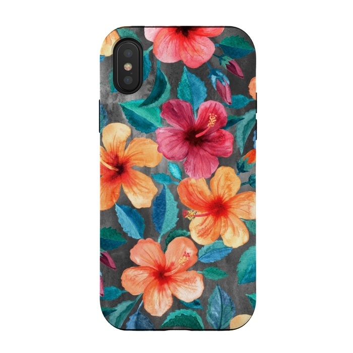 iPhone Xs / X StrongFit Colorful Tropical Hibiscus Blooms  by Micklyn Le Feuvre