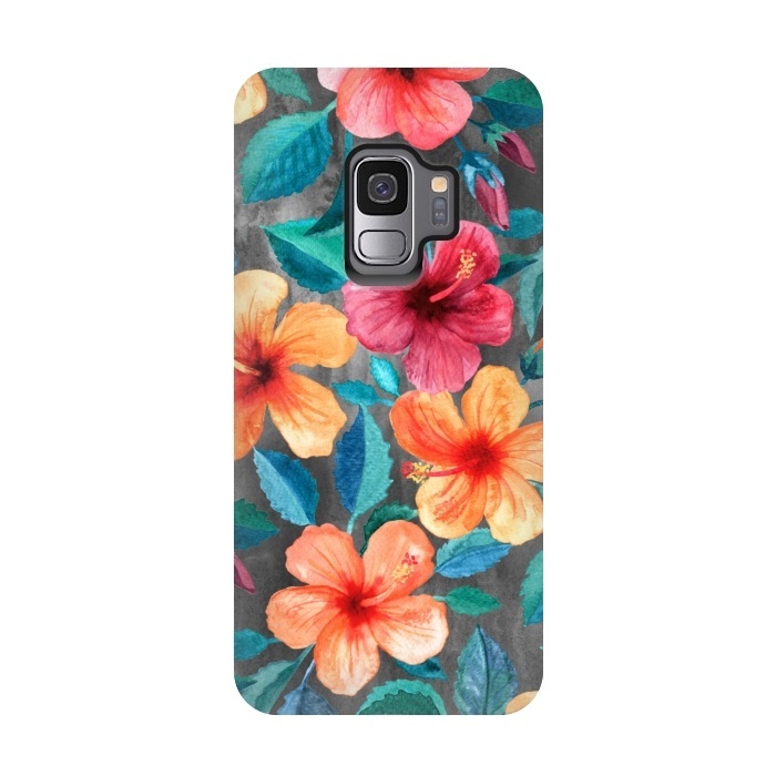 Galaxy S9 StrongFit Colorful Tropical Hibiscus Blooms  by Micklyn Le Feuvre