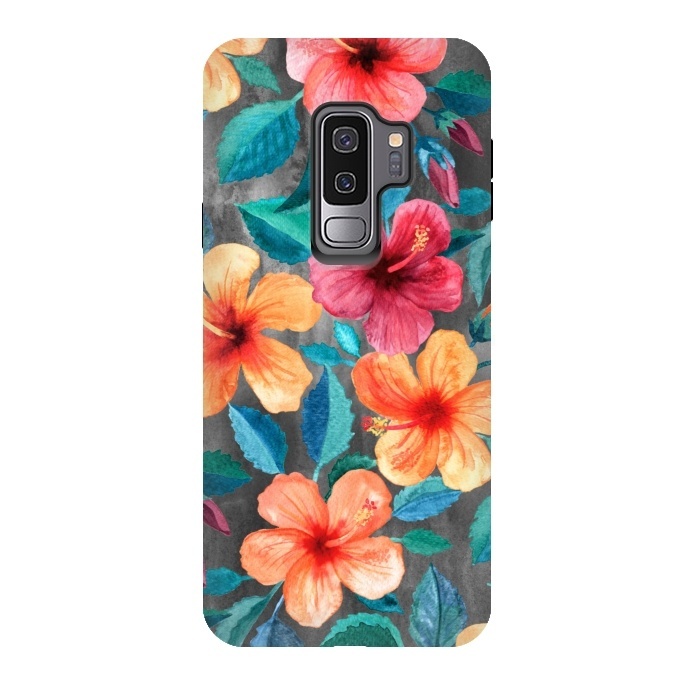 Galaxy S9 plus StrongFit Colorful Tropical Hibiscus Blooms  by Micklyn Le Feuvre