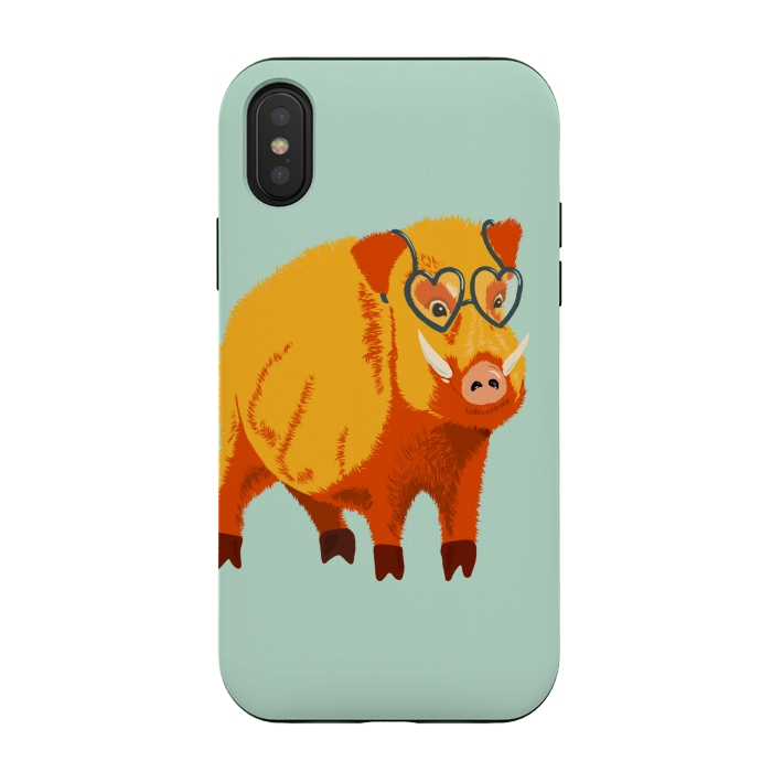 iPhone Xs / X StrongFit Cute Boar Pig With Glasses  by Boriana Giormova