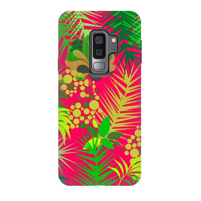 Galaxy S9 plus StrongFit pink tropical pattern by MALLIKA