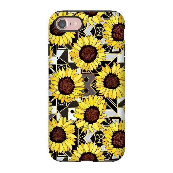 iPhone 7 StrongFit Sunflowers & Geometric Gold, Black & White Background  by Tigatiga