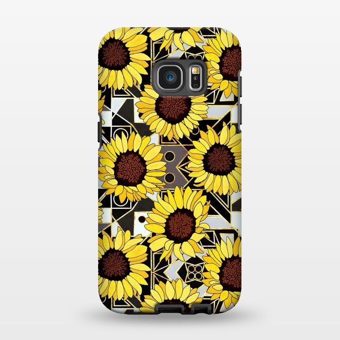 Galaxy S7 EDGE StrongFit Sunflowers & Geometric Gold, Black & White Background  by Tigatiga