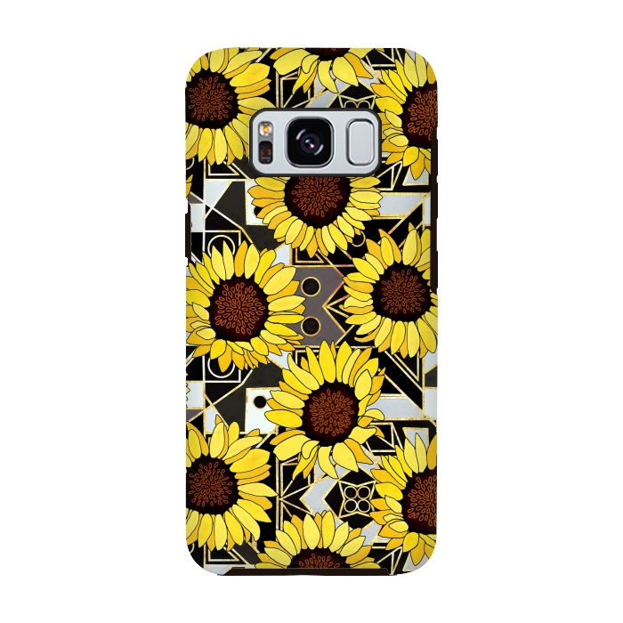 Galaxy S8 StrongFit Sunflowers & Geometric Gold, Black & White Background  by Tigatiga
