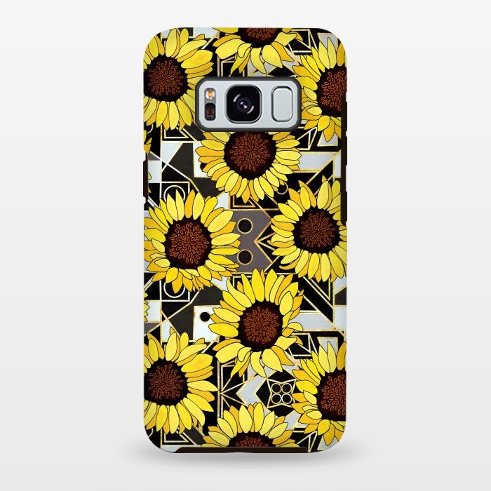 Galaxy S8 plus StrongFit Sunflowers & Geometric Gold, Black & White Background  by Tigatiga