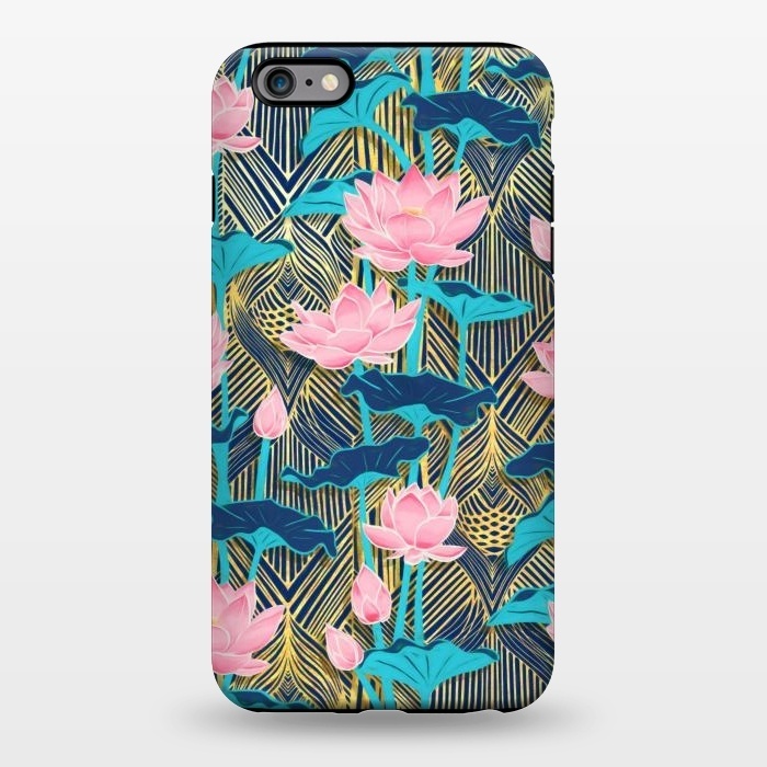 iPhone 6/6s plus StrongFit Art Deco Lotus Flowers in Pink & Navy by Micklyn Le Feuvre