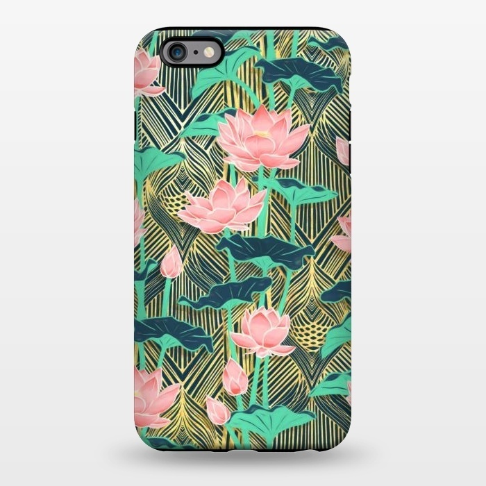 iPhone 6/6s plus StrongFit Art Deco Lotus Flowers in Peach & Emerald by Micklyn Le Feuvre
