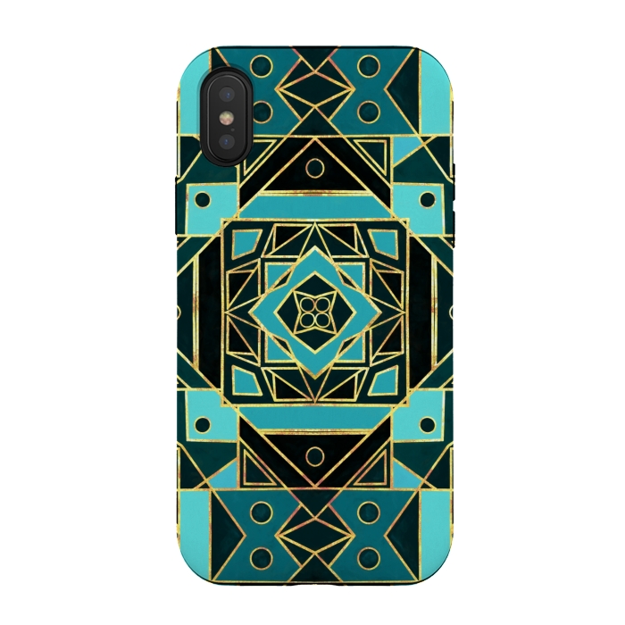 iPhone Xs / X StrongFit Gold & Teal Art Deco  by Tigatiga