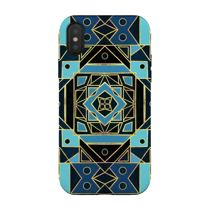 iPhone Xs / X StrongFit Navy & Gold Art Deco  by Tigatiga