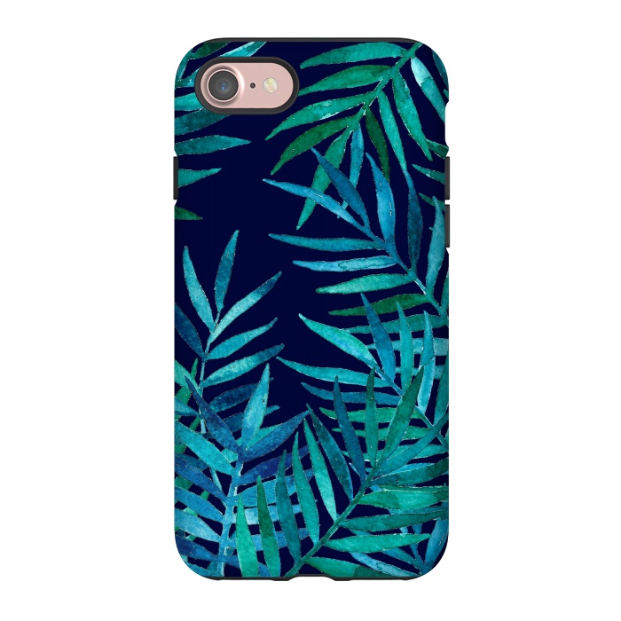 iPhone 7 StrongFit Watercolor Palm Leaves on Navy Blue by Micklyn Le Feuvre