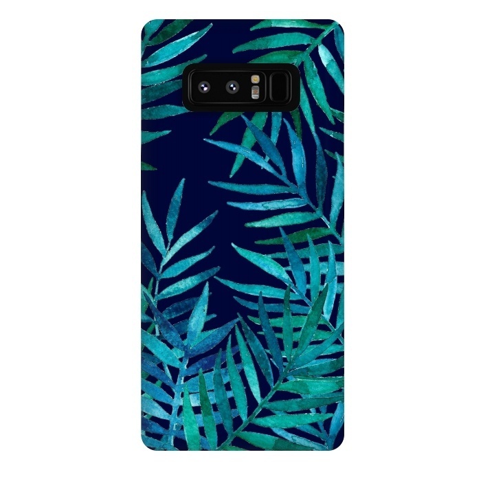 Galaxy Note 8 StrongFit Watercolor Palm Leaves on Navy Blue by Micklyn Le Feuvre
